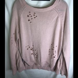 crew neck, with holes, & zippers on the sides